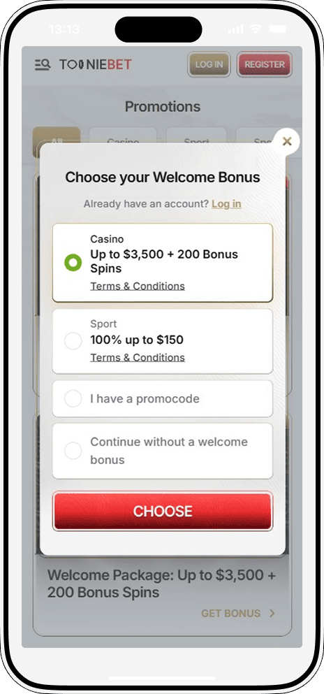 ToonieBet Casino Register